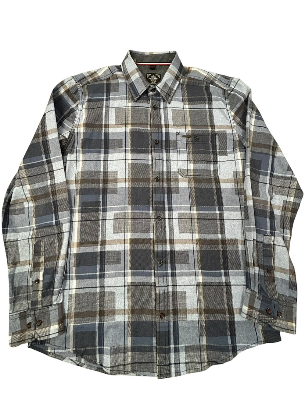 Point Zero Gold Black Label Semi Fit Men's Plaid Button-Down Shirt L Gray‎ Blue